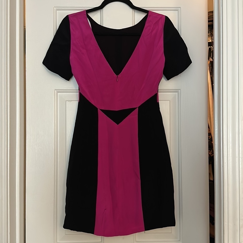 Rebecca Minkoff Crystal Black Pink Illusion Colorblock Silk shift Dress size 2 - Picture 4 of 10